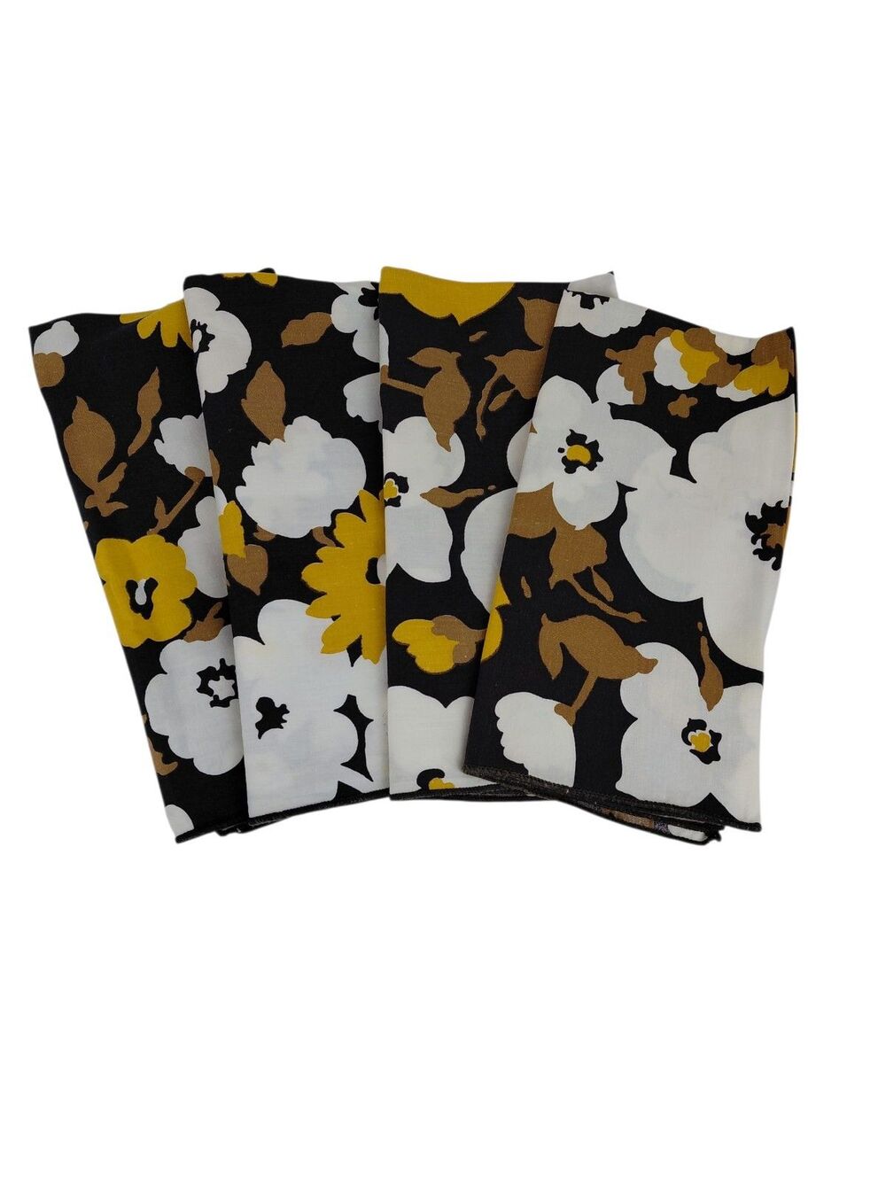 Cloth Napkins Set of 4 Mod Flowers Black Yellow White 17x17.5
